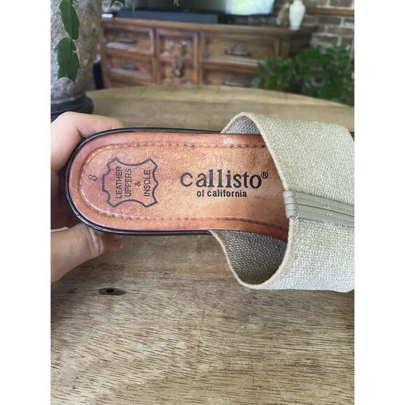 Callisto Of California Tan Canvas Leather Insole Sandals Women Size 8 Slip On - Picture 4 of 6